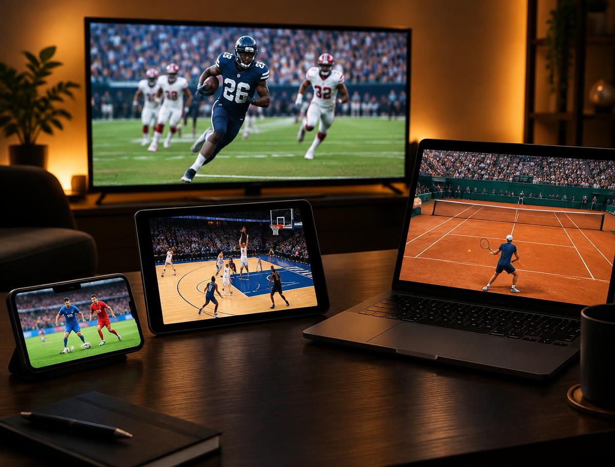 Phone, tablet, laptop and TV streaming sport